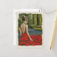 Retro Surreal Woman Her Dress Was Tulips Postcard