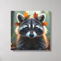 Cute Raccoon in Fall Leaves   Canvas Print