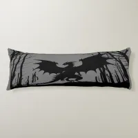 Black Silhouette Dragon on Grey - Fantasy | Body Pillow