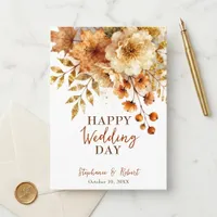 Autumn Leaves Floral Gold Glitter Wedding Congrats Card