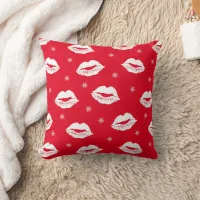 Christmas Kiss Red White Patterned Throw Pillow