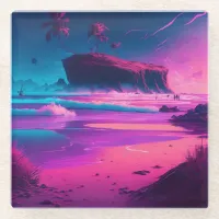 Keeping in Touch | Pink Ocean Waves Glass Coaster