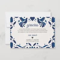 Otomi Blue Floral Elegant Fiesta Spanish Wedding Thank You Card