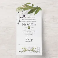 Watercolor Leafy Greenery Wedding All In One Invitation