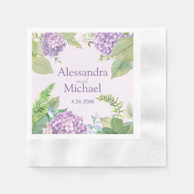 Watercolor Lavender Hydrangea Flowers Wedding Napkins