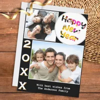 Stylish 2 Photos Personalized Happy New Year Holiday Card