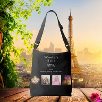 Mother family photo collage black crossbody bag
