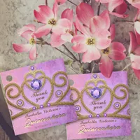 Pink Purple Gold Gitter Jeweled Tiara Quinceañera Favor Tags