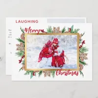 Gingerbread Wreath Gold Foil Photo Merry Christmas Holiday Card