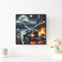 Night drive in a classic hot rod square wall clock