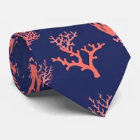 Coral and Navy Blue Groom Beach Wedding Tie