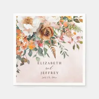 Rustic Orange Floral Fall Wedding Napkins