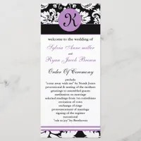 monogram purple damask Wedding program