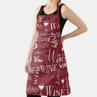 Burgundy And White Wine Typography Pattern Apron