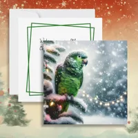 Cute Amazon Parrot on a Winter Branch Christmas Holiday Card