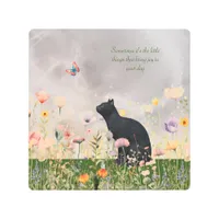 Black Cat in Flowers Metal Print