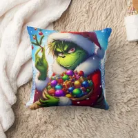 The Grinch joyfully prepares for Christmas fun Throw Pillow