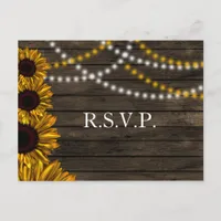 Rustic Country Sunflowers Barn Wood Wedding RSVP Invitation Postcard