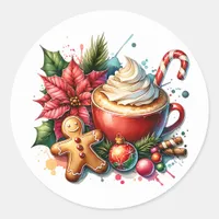 Cute Watercolor Hot Cocoa, Candy Canes and Cookies Classic Round Sticker