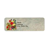 Vintage Flower Bouquet with Butterflies Label