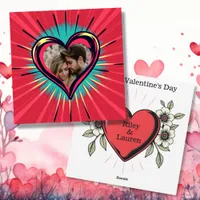 Retro Pop Art Photo and Names Valentine's Day Holiday Card