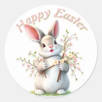 Easter Bunny Cute Floral Happy Easter  Classic Round Sticker