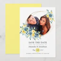 Turquoise and Yellow Floral Wedding Photo Save The Date