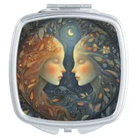 Gemini Zodiac Birth Sign Astrology Celestial Compact Mirror