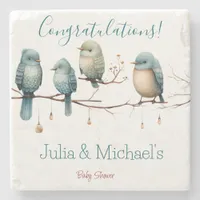 Whimsical Birds on Branches  Pastel Baby Shower Stone Coaster