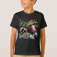 Astronaut Floating in Space with a UFO Ai  Art T-Shirt