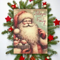 Vintage Retro Old Santa Claus Name Christmas Postcard