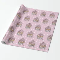 Pink and Silver Cupcakes Polka Dot Wrapping Paper