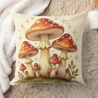 Cottage Core Vintage Mushrooms Art Throw Pillow