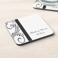 Black and White Swirls Wedding Drink Coaster