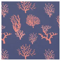 Coral Peach and Navy Blue Patterned Fabric