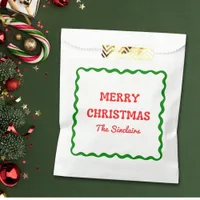 Modern Wavy Border Red & Green Christmas Party Favor Bag