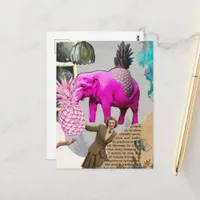 Vintage Woman Pink Elephant Collage Postcard