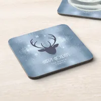 Deer Antlers Silhouette & Snowflakes Blue ID861 Beverage Coaster