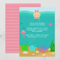 Cute Mermaid Under the Sea Girl Birthday Party Invitation
