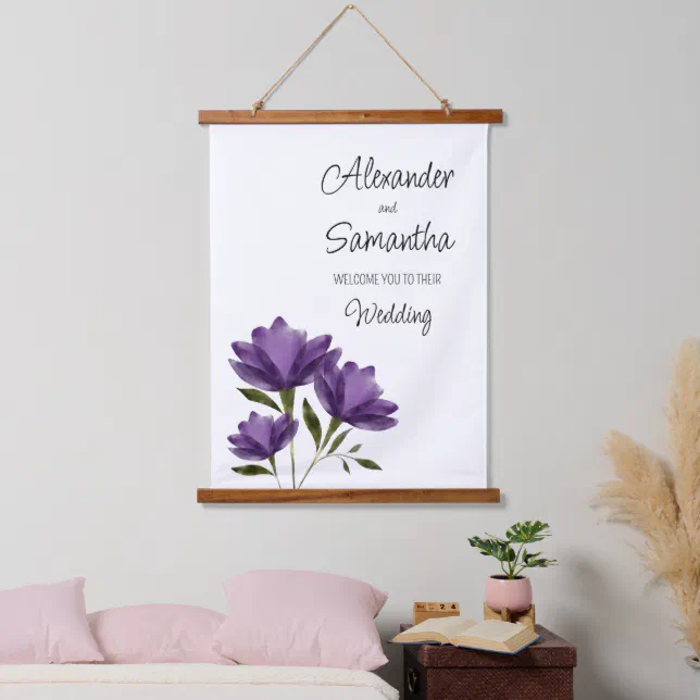 Elegant Purple floral modern unique minimalist Hanging Tapestry