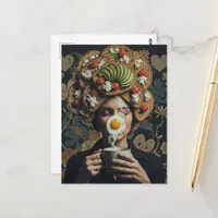 Surreal Avocado Toast Tomato and Coffee woman  Postcard