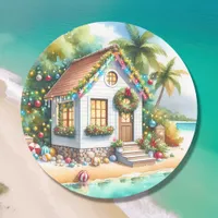 Tiny Home on the Beach Festive Christmas Classic Round Sticker