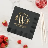 Elegant Leaf Surname Monogram Motto Foil Napkins