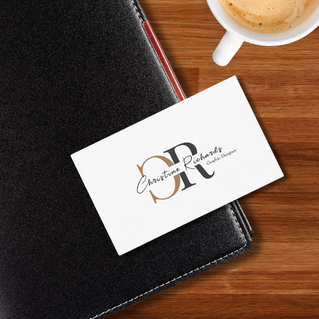 Simple Modern Black Gold Monogram Business Card