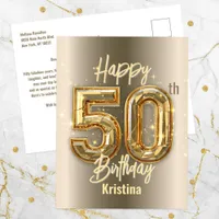 Shimmering Gold and Diamond 50th Birthday Postcard