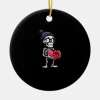 Funny Skeleton Men Women Skeleton Heart Valentines Ceramic Ornament