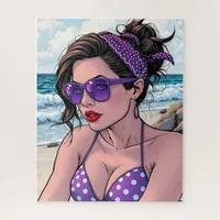 Beach Lady in Shades, Bikini and Bandana  Jigsaw Puzzle