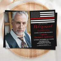 Modern Firefighter Custom Photo Retirement Invitation