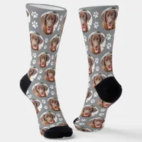 Fun Custom Dog Photo Gray Trendy Pet Paw Prints Socks