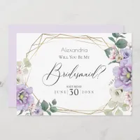 Violet  Peony Flowers Will You Be My Bridesmaid Invitation